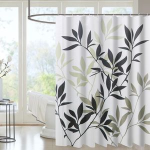 Cortinas de chuveiro estampadas de folhas de alta qualidade Produtos de banho Decoração de banheiro com ganchos Conjunto de cortinas de chuveiro à prova d'água T200711