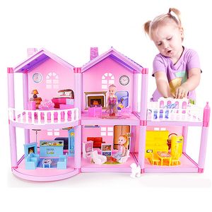 ملحقات DIY Family House الجديدة لعبة مع مرآب الأثاث المصغر تجميع ألعاب Doll Doll For Girls Girls LJ201126