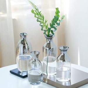 Новый стеклянный ваза гальваническая черная белая ваза стекло цветок ваз для домашнего декора высушенной цветочной бутылкой бар ресторан украшения T200703