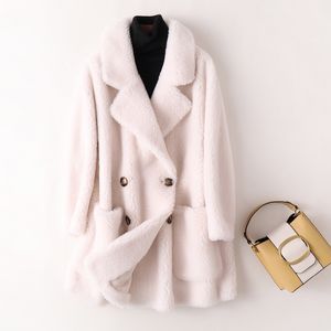 Women's Leather & Faux Leather Real Fur Coat High QualityAustralian Womens Natural Wool Coats Thick Warm Elegant Loose Large Size Long Outwear For Women