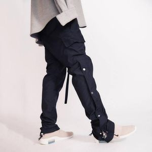 Men's Pants / Autumn Winter Streetwear Side Snap Cargo Hip Hop Slim Fit Ribboned Waistband Track Elastic Waist 9Y4214