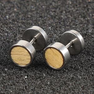 Stud Unique Fashion Piercing Jewelry Screw Back Earring For Men Unisex Stainless Steel With Wood Barbell Women