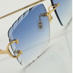 Para óculos de sol feminino venda por atacado mulher ou homem c decoração armação de arame óculos de sol sem aro uv400 lente esculpida óculos masculinos ao ar livre