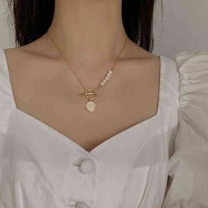 French Vintage Baroque Necklace Irregular Freshwater Pearl Gold Plated Chain Toggle Clasp Necklaces for Women Fashion Jewelry