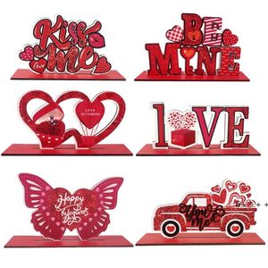 Valentines Day Party Wooden Tabletop Centerpiece Signs Love Heart Shaped Table Toppers for Wedding Anniversary Decoration RRA11389