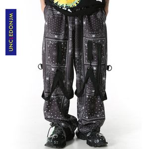 UNCLEDONJM Cashew full print Harem Pants Loose Hip Hop Ribbons Streetwear Joggers Korean Pocket Patchwork Casual ED941 201109