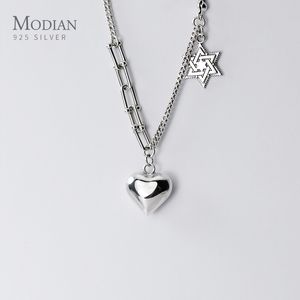 Modian New Sterling Silver 925 Love Hearts Enkel Star Hight Quality Vintage Pendant för Kvinnor Länkkedja Halsband Fine Smycken Q0531