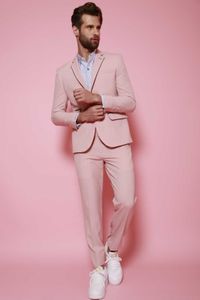 Custom Feito Groomsmen Notch Lapel Noivo TuxeDos Homens Rosa Suites Casamento / Prom / Jantar Melhor Homem Blazer (Jacket + Calças + Gravata) K928
