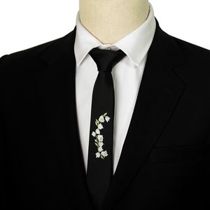 men personality embroidered black slim tie trendy mens neck tie for formal suit flower cartoon pattern solid color neckwear