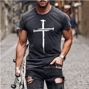 Herr t-shirts casual män t-shirt all-match Jesus Christ Cross 3d tryckt t-shirt 2022 -försäljning kortärmad överdimensionerad