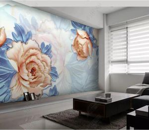 2022 Custom Bakgrund Embossed Flower TV Background Wall Papel de Parede 3D Wall Stickers European Style