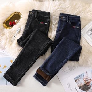 Kot Kadın Kış Yüksek Bel Artı Boyutu Kadife Kalınlaşmak Skinny Anne Jeans Denim Kalem Pantolon 5XL 6XL 201030