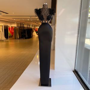 Luxury Black Evening Dresses Illusion Lace High Neck Mermaid Prom Grows Slim Feather Red Carpet Fashion Party Dress
