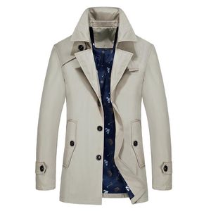 Mäns Jackor Vår Fashion Märke Män Trench Coat Now-down Collar Slim Single Breasted Jacket Solid Färg Windbreaker Plus Storlek 9XL