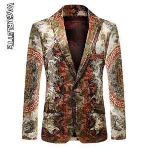 Vaguelette Luxury Printed Blazer Menslim Fit Winter Jacket Party Wedding Jacket Coat Stage Clothers Big Size M-4XL 201104