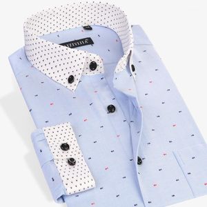 Men's Dress Shirts Wholesale- CAIZIYIJIA 2021 Men's Fish Bone Printed Long Sleeve Patchwork Cuff Comfort Soft Casual Slim-fit Button-Do