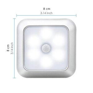 Bateria Powered 6 LED Square Motion Sensor Night Lights Indução PIR Sob o armário Luz de armário para escadas Cozinha