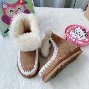 Stivali da neve morbidi da donna Scarpe invernali Pelle crosta di mucca Fodera termica in lana artificiale Stivale