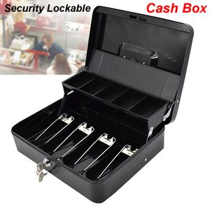 Portable Security Lockable Cash Box Tiered Tray Money Drawer Safe Storage Black 40FP14 C0116