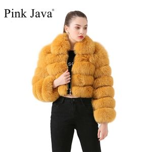 Różowy Java QC19021 Przyjazd Wyprzedaż Prawdziwe Fur Coat Kobiet Kurtka Zimowa Krótkie Płaszcze Kurtki Naturalne 211220