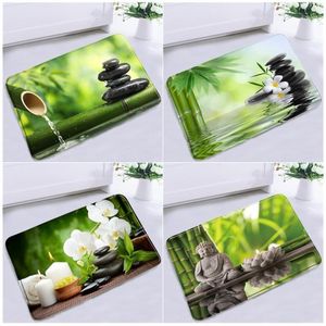 Bath Mats Zen Green Bambu Buddha Pedra Pedra Orquídea Jardim Cenário Cenário De Porta Do Piso Tapete Banheiro Banheiro Anti-Slip Rug Pad Decor