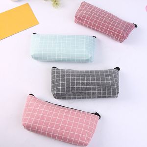 Grid Canvas Pen Bag Painting Pencil Pens Zipper Bags Cosmetic Organizer Student Stationery Supplies Home Storage Pouch BH6110 TYJ