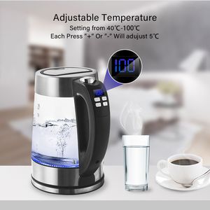 Freeshipping 1.8L Blue LED Light Digital Glass Kettle 2200W Te Kaffe Koke Pott med temperaturkontroll Keep-Warm Functi