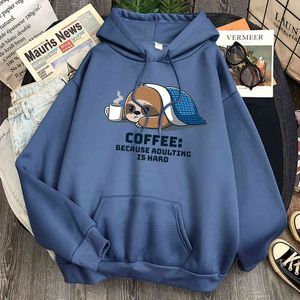 Cartoons Sloth Sleep Print Man Hoodie Pocket Long Sleeve Casual Hooded Clothes Mens Vintage Fashion Hoody Anime Hip Hop Hoodies H1227