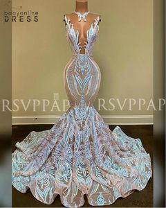 Nova Chegada Long Prom Vestido Sparkly Glitter Sequin Sexy Ver através de Topo Africano Girl Mermaid Prom Vestidos CG001