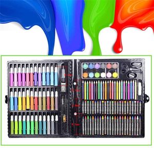 150 PCS / Set Kit de herramientas de dibujo con caja Pincel de pintura Marcador de arte Color de agua Pluma Crayon Regalo para niños Suministros de arte Kit de papelería 201226
