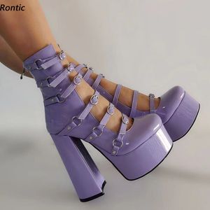 Rontic echte Fotos Frauen Frühlingspumpen Plattform Patente Block Heels Runde Zehe Schöne Violette Rot Rosa Party Schuhe US Größe 5-15