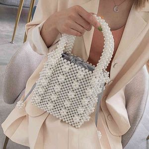 Women Sweet Pearl Handmade Bag Beaded Totes Evening Bags Clutch Wallet Korean Style Vintage Magic Handbags X220214