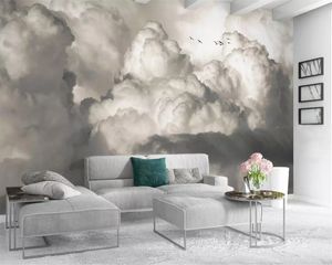 Wholesale tv birds for sale - Group buy Beibehang wallpaper European style hand painted retro nostalgic white clouds bird TV background walls decorative d
