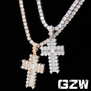 Róża Złoto Bling Lovers Diament Krzyż Naszyjnik Wisiorek Iced Out Cubic Cyrkonia Hip Hop Rapper Biżuteria Bijoux Cruzar Traverser Dla Mężczyzn Kobiety