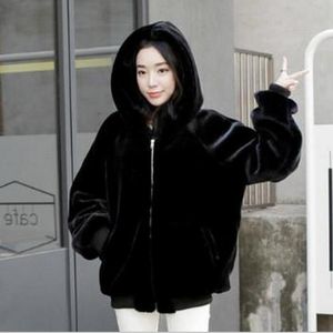 Новые зимние женщины мода Faux норковые пальто, досуг с капюшоном на молнии черные кожаные куртки девушки густые теплые пальто плюс размер 201028