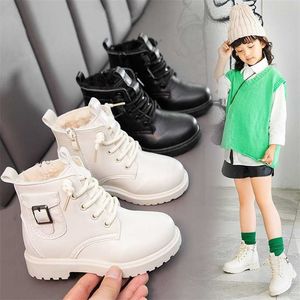 girls Martin boots fashion all-match children's autumn and winter warm British style boys soft sole leather 211227