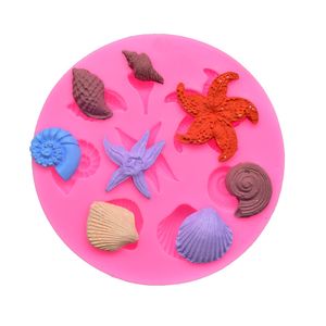 200PCs sjöstjärna tårta mögel hav biologiska conch havsskal choklad silikon mögel diy kök flytande verktyg rosa färg