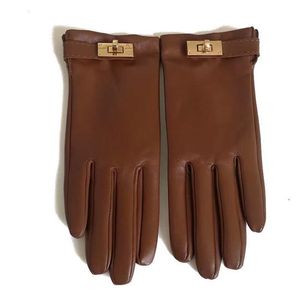 Luxury brand leather gloves and wool touch screen rabbit skin cold resistant warm sheepskin parting finge4