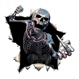 Bilklistermärke Kreativitet Metal Angry Skelett Skull, Auto Motorcykel Vattentät Skal Repor Roliga dekaler PVC, 15x15cm