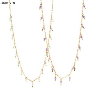 ANDYWEN 925 Sterling Silber Gold Türkis Charms Lila Zirkon Ketten Choker Halskette 2020 Rock Punk Schmuck Mode CZ Q0531