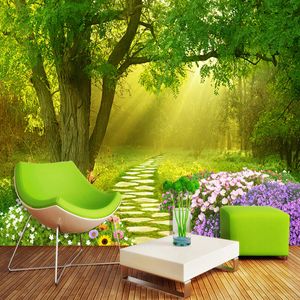 Foto Personalizado Mural Wallpaper não tecido Wallpapers Para Sala Flores Borboletas Forest Road pequeno Home Decor Papel de parede 3D