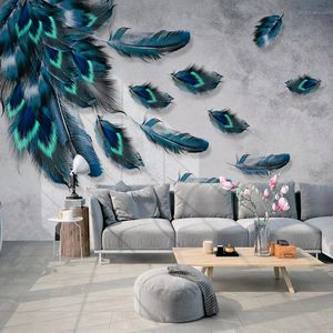 Özel Duvar Duvar Kağıdı 3D Moda Renkli El Duvarlar Rulo Oturma odası Home Decor için Tüy Doku Boyalı