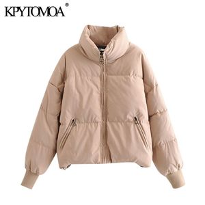 KPYTOMOA Kadınlar Moda Boy Kalın Sıcak Parkas Ceket Vintage Uzun Kollu Cepler İpli Kadın Giyim Şık 201225