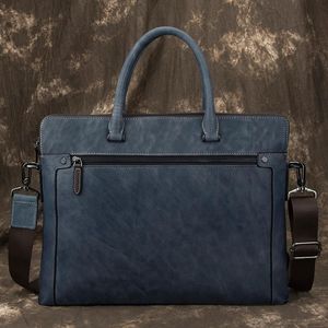 Valigette Luuan Blu Navy Uomo Valigetta da lavoro Maschile Vera pelle Vintage Borsa per laptop da 15,6 pollici Borsa a tracolla per mucca Borsa da lavoro