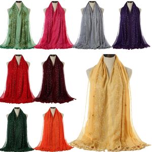 Bolhas de Bolhas Novas Bolhas Com Grânulos Glitter Cabeça Cachecol Plain Hijab xales Envoltórios Cor Sólida Muslim Hijab Cachecol Tassel Pashmina