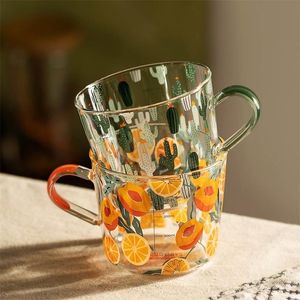 Mdzf sweethome 500ml gul persika kaktus glas te mjölk koppar med skala kaffe mugg fest kreativ drinkware tumbler vatten 220311