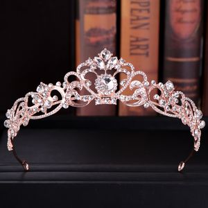 AiliBride Rose Gold Crystal Wedding Crown Tiara per copricapo da sposa Principessa Diadema Accessori per gioielli per capelli da sposa J0121