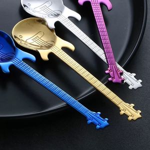 Creative 304 stainless steel small coffee spoons Guitar Violin shape dessert spoon Stirring spoon lovely titanium plated ice scoop DH8522