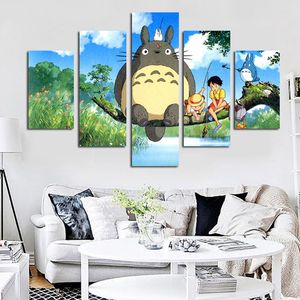 5 Panel Modern Miyazaki Hayao Totoro Art HD Drukuj Modułowa ściana Malarstwo Poster Obraz Dla Dzieci Pokój Cartoon Wall Cuadros Decor Y200102