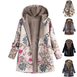 Kvinnors Höstjacka Kvinnor Kvinnlig Windbreaker Leather Jacket Coat Floral Print Hooded Fickor Vintage Coats Herbst Jacke Damen 201021